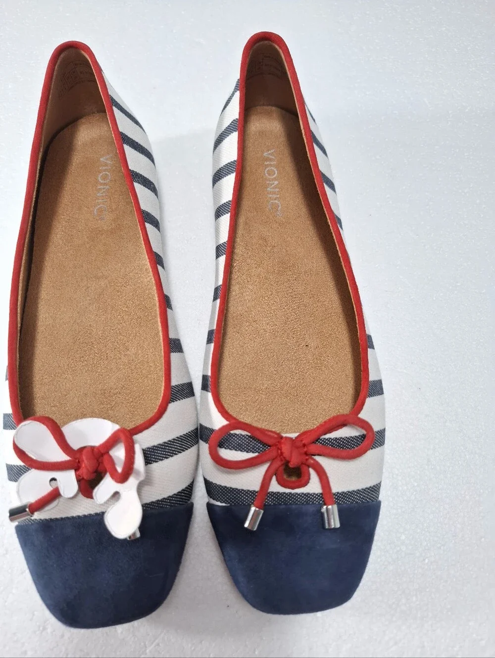 Vionic Nautical Stripe Navy & White Ballet Flats with Red Trim Size 10 NWOB - Picture 8 of 10